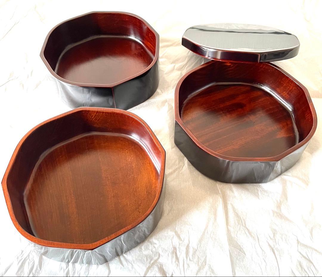 漆器 八角形 重箱 3段 蓋付き