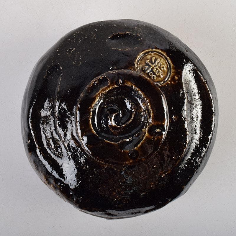 茶道具 楽吉左衛門作 鳳凰文 黒楽茶碗 共箱 M R9451