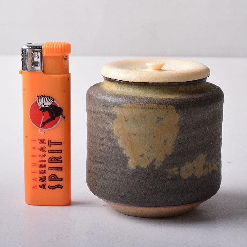 茶道具 暁窯 岡田暁山造 茶入 仕覆付 共箱 V 7881