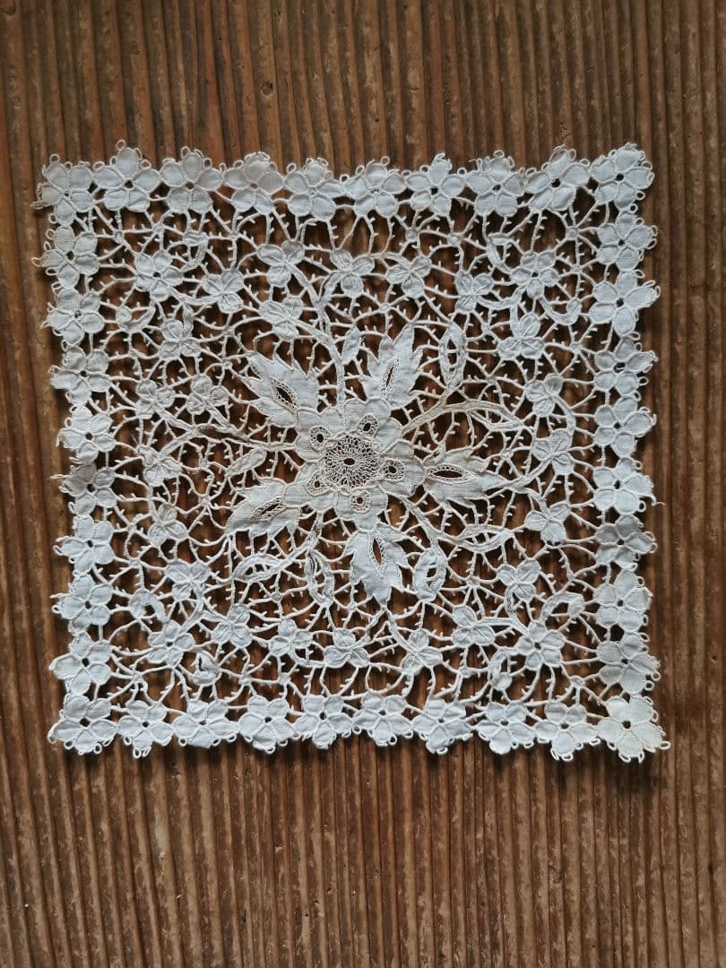 1800年代 キャリックマクロスレース精緻なカットワーク&ニードル刺繍