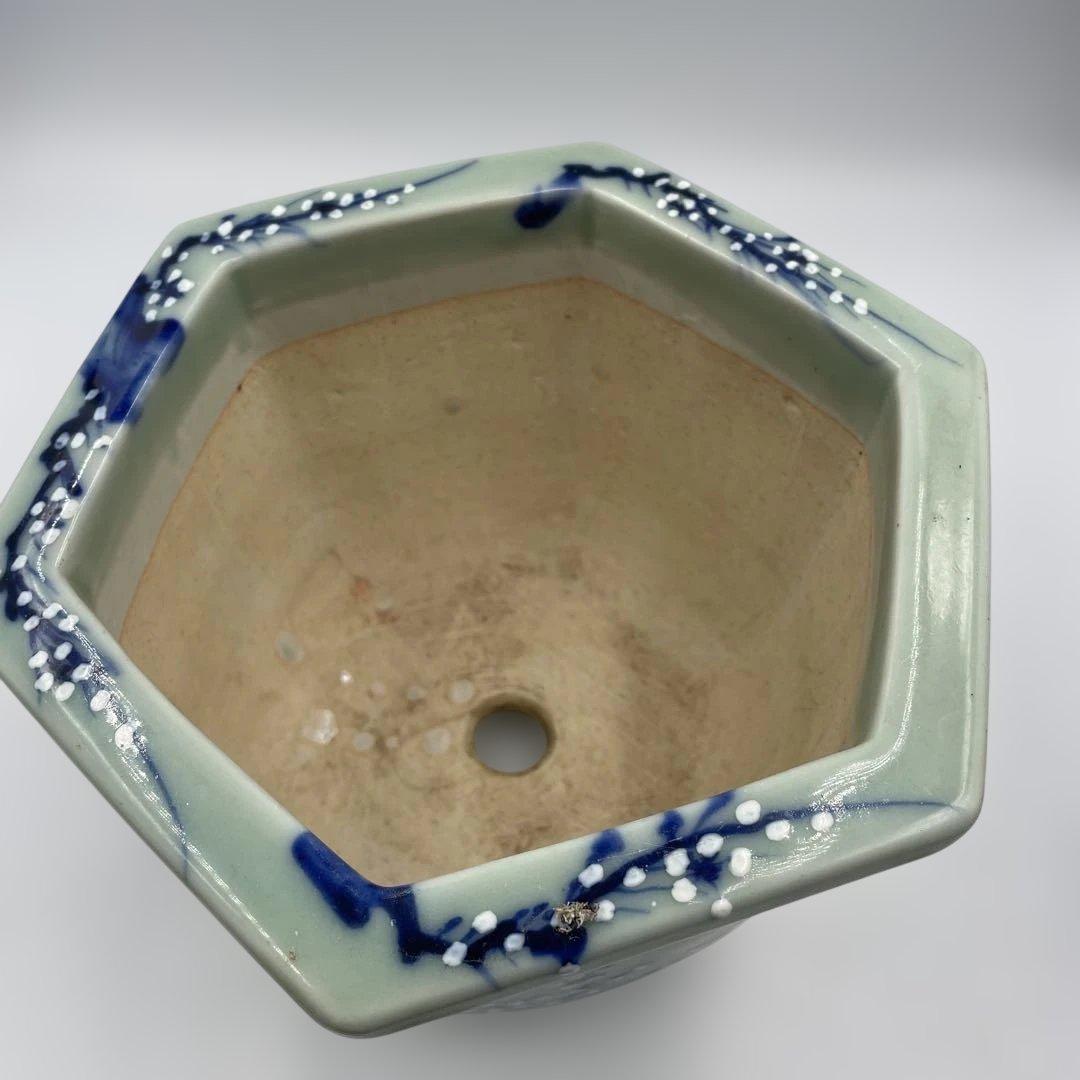 瀬戸 梅文 青磁 植木鉢 盆栽鉢 梅鉢 時代物　❷個セット