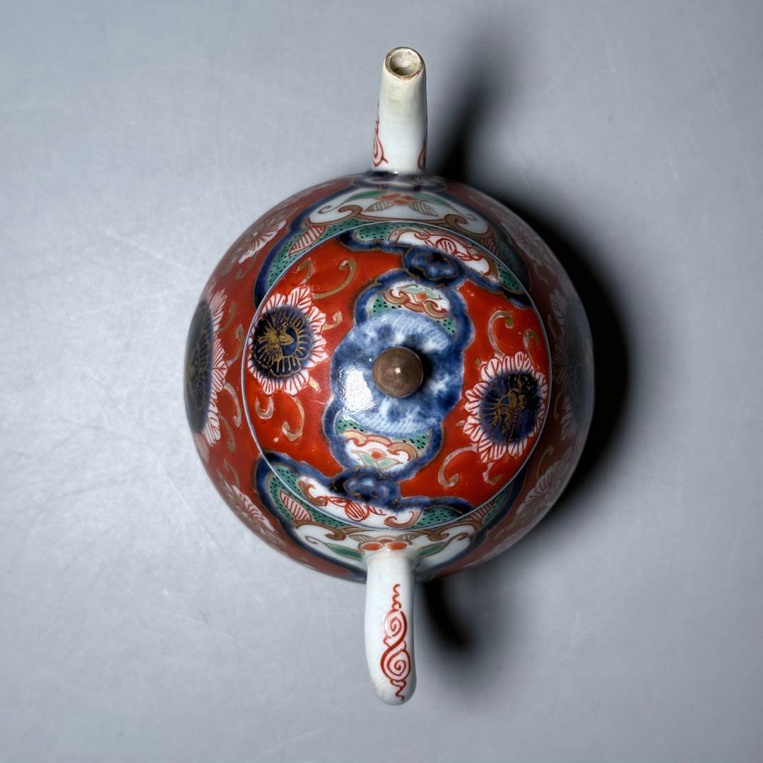 古伊万里 赤絵草花文様急須 アンティーク ティーポット 桐箱付 江戸