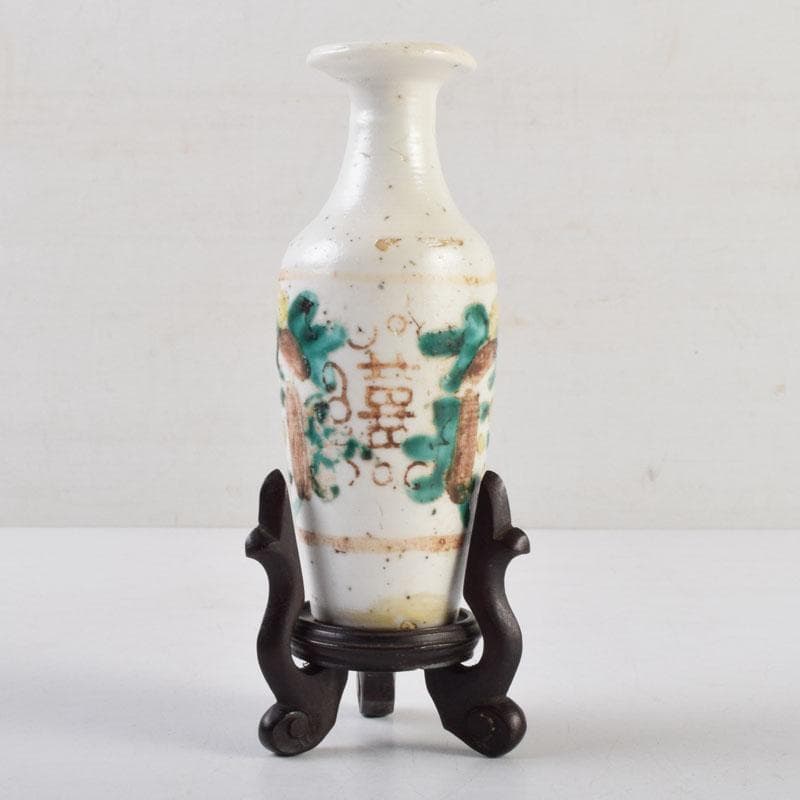 中国　支那　三彩　花文瓶　花瓶　唐木台付　時代箱　C　9013