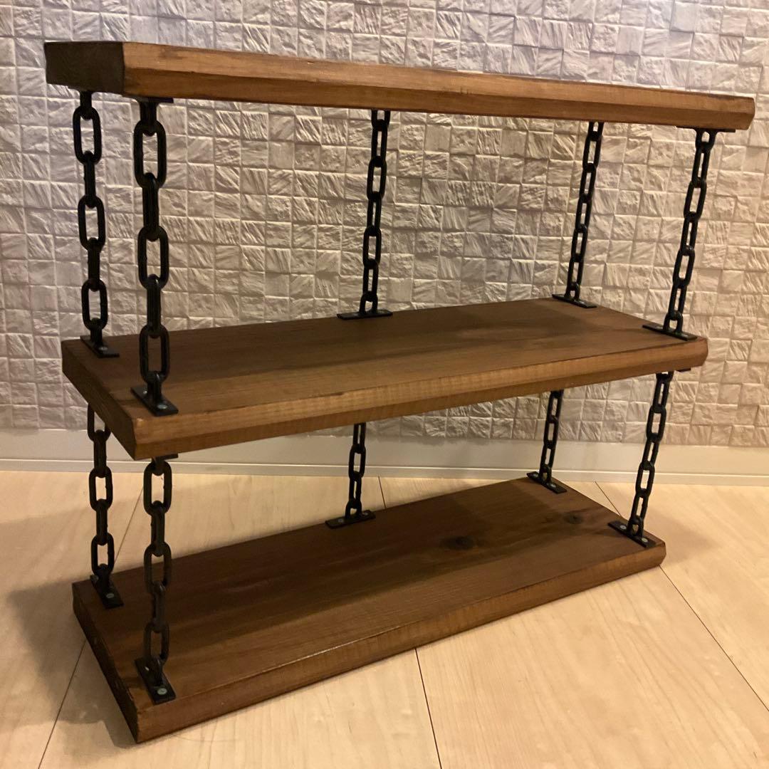 【最終値下】木製三段シェルフ チェーン付き 最終値下木製三段シェルフ チェーン付き 【最終値下】木製三段シェルフ