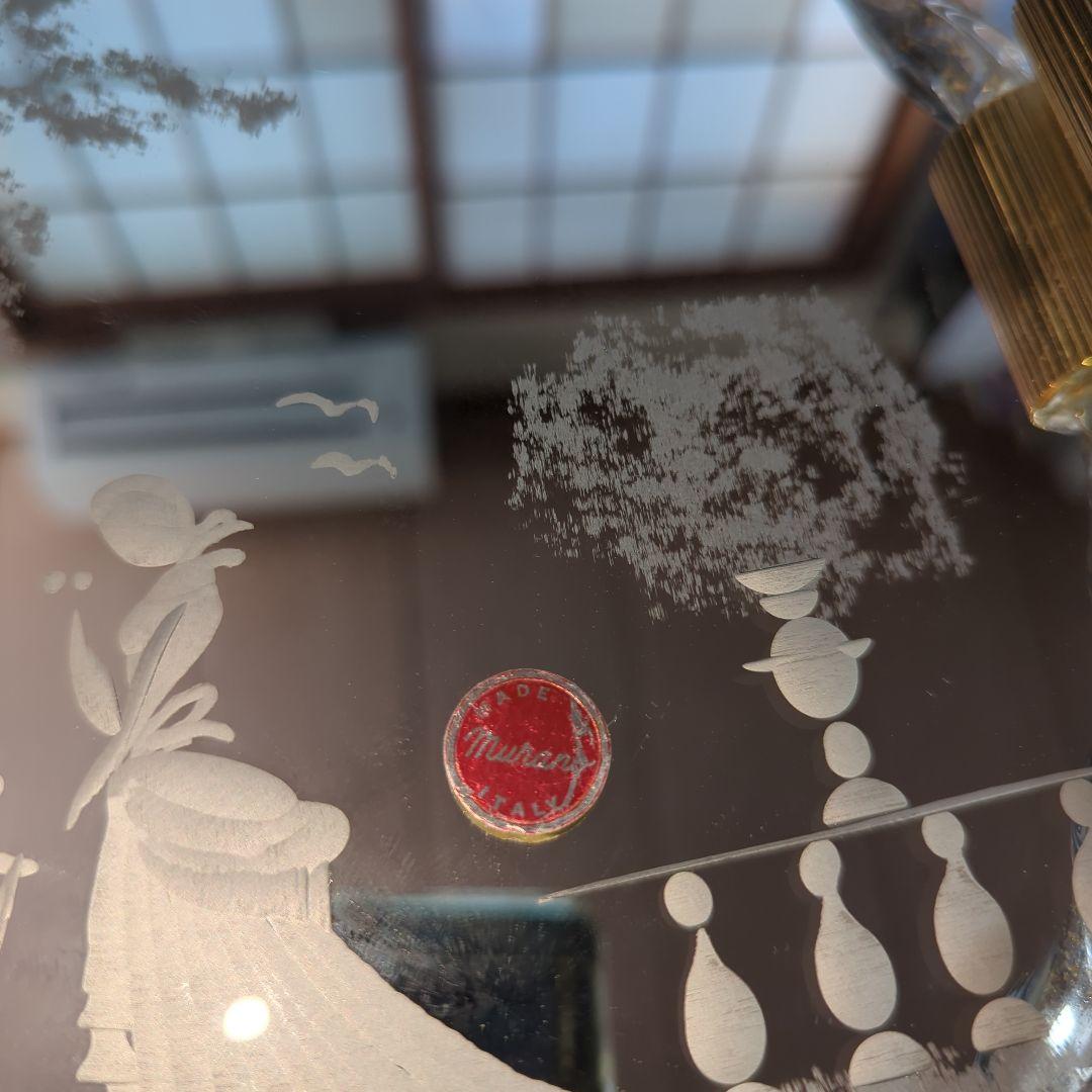 ムラーノ エッチングデザインの形ミラー トレイ Italy製