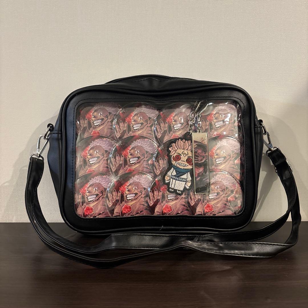 ☆*☆様 呪術廻戦 両面宿儺 痛バ 黒 ショルダーバッグ 缶バッジ12個