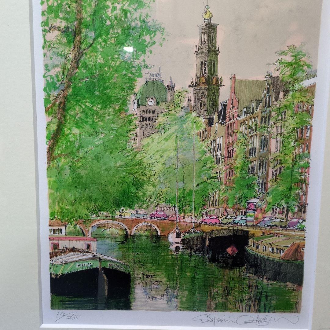 骨董品屋鑑定済み　小田切訓　塔のある運河　古径版画工房