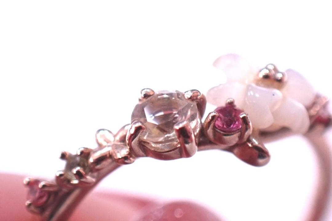 サマンサティアラ K10 フラワーリング 9号 レモンクォーツ ペリドット 指輪