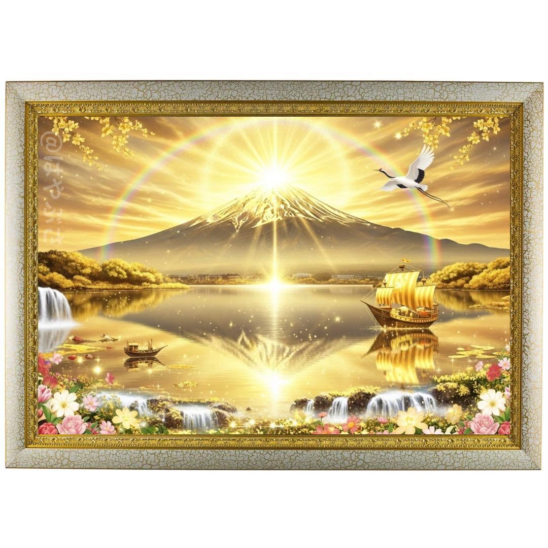 13】宝船・金富士 浄化 額縁付き2L《開運アート グラフィック