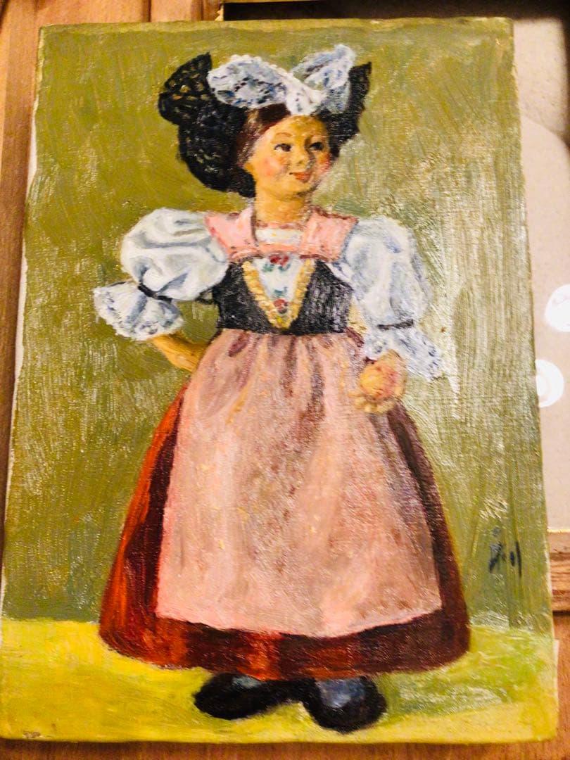 ◉高島屋購入・真作保証◉生誕130年・一陽会・洋画家・鱸利彦◉人形◉油彩画SM寸