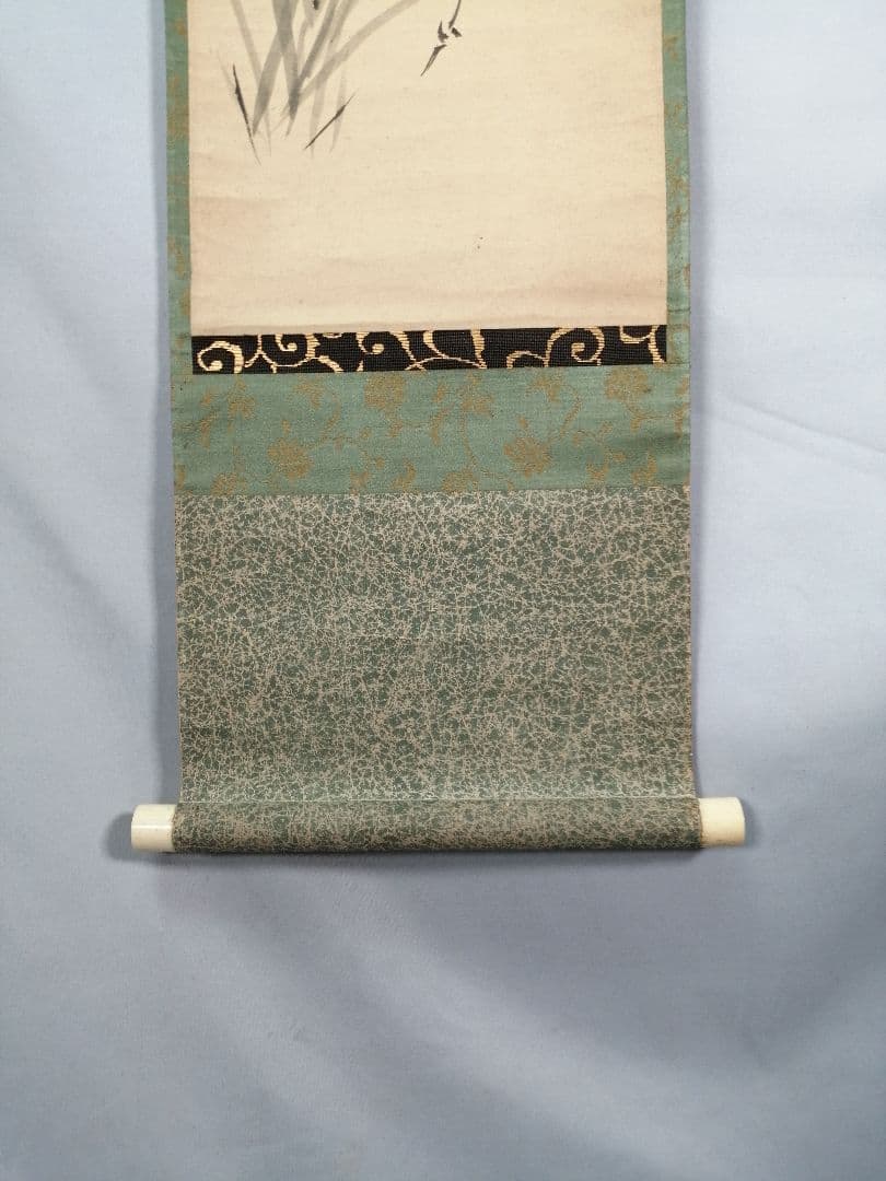 茶道具】官休庵 木津宗泉筆 笹画賛 掛け物 軸C98