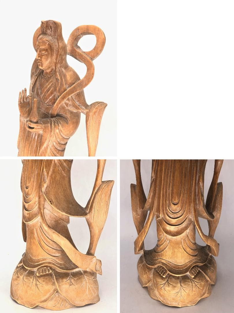 木彫羽衣観音 】 柘植36.5cm アンティーク