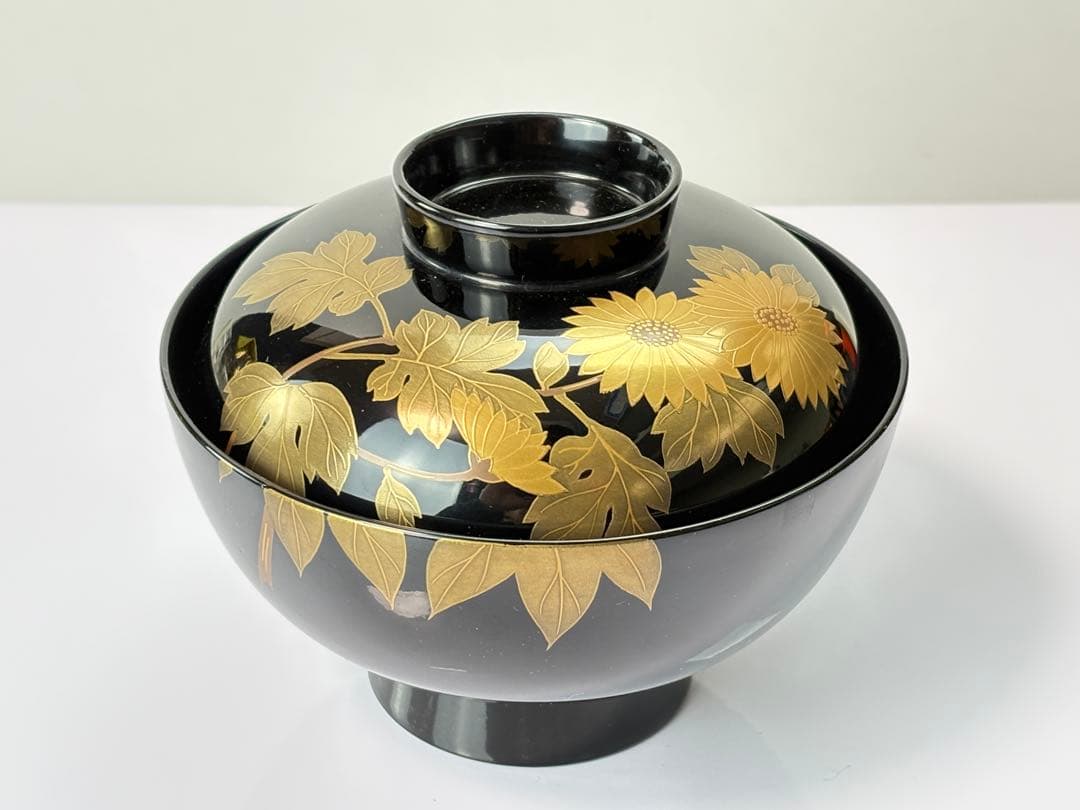 【未使用】越前漆器【源伸堂】蒔絵付　吸物椀5客セット 共箱栞付R7112328