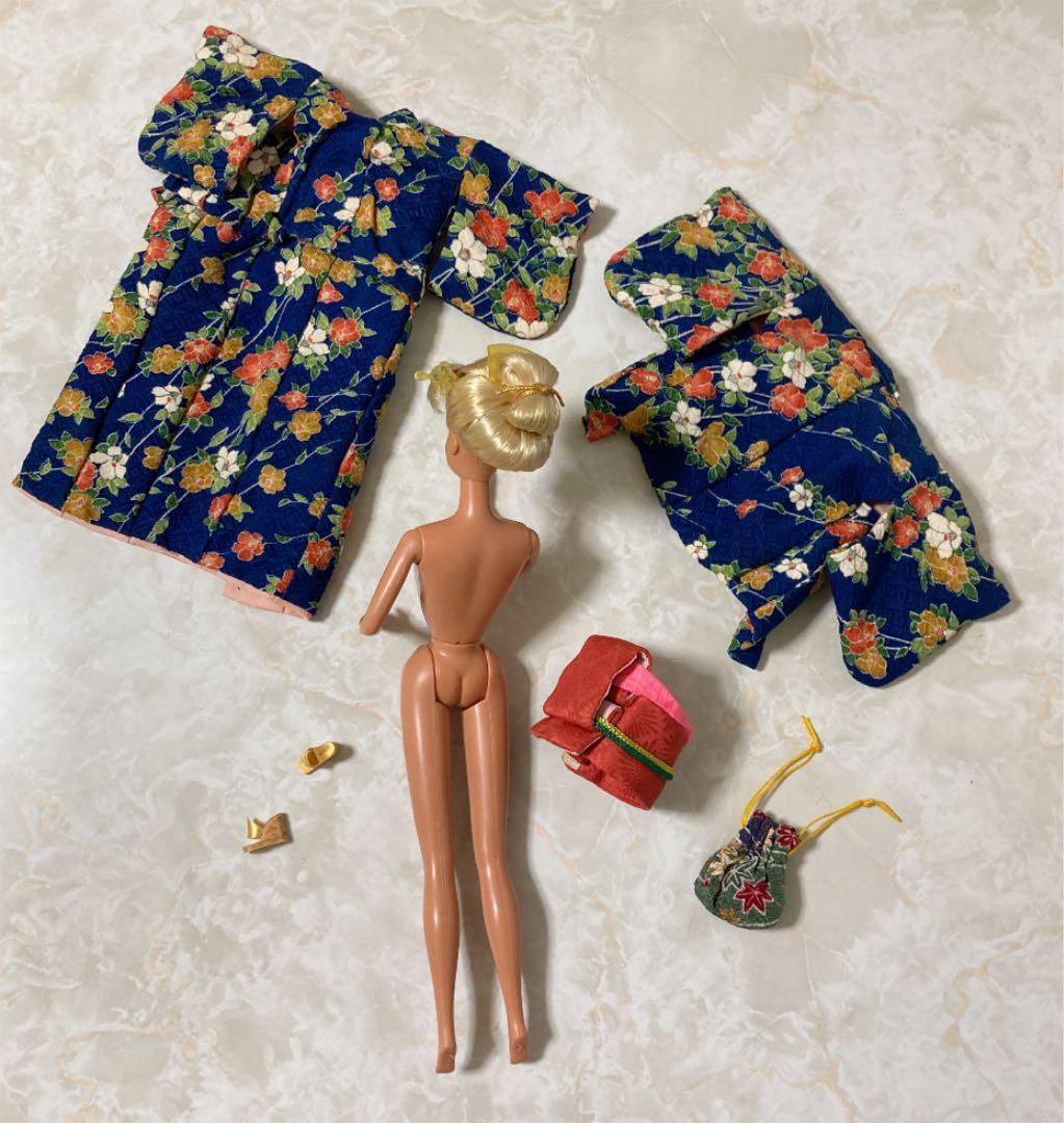 バービー 日本髪(実際の美容院)で結ってもらった、手作りの着物セットを