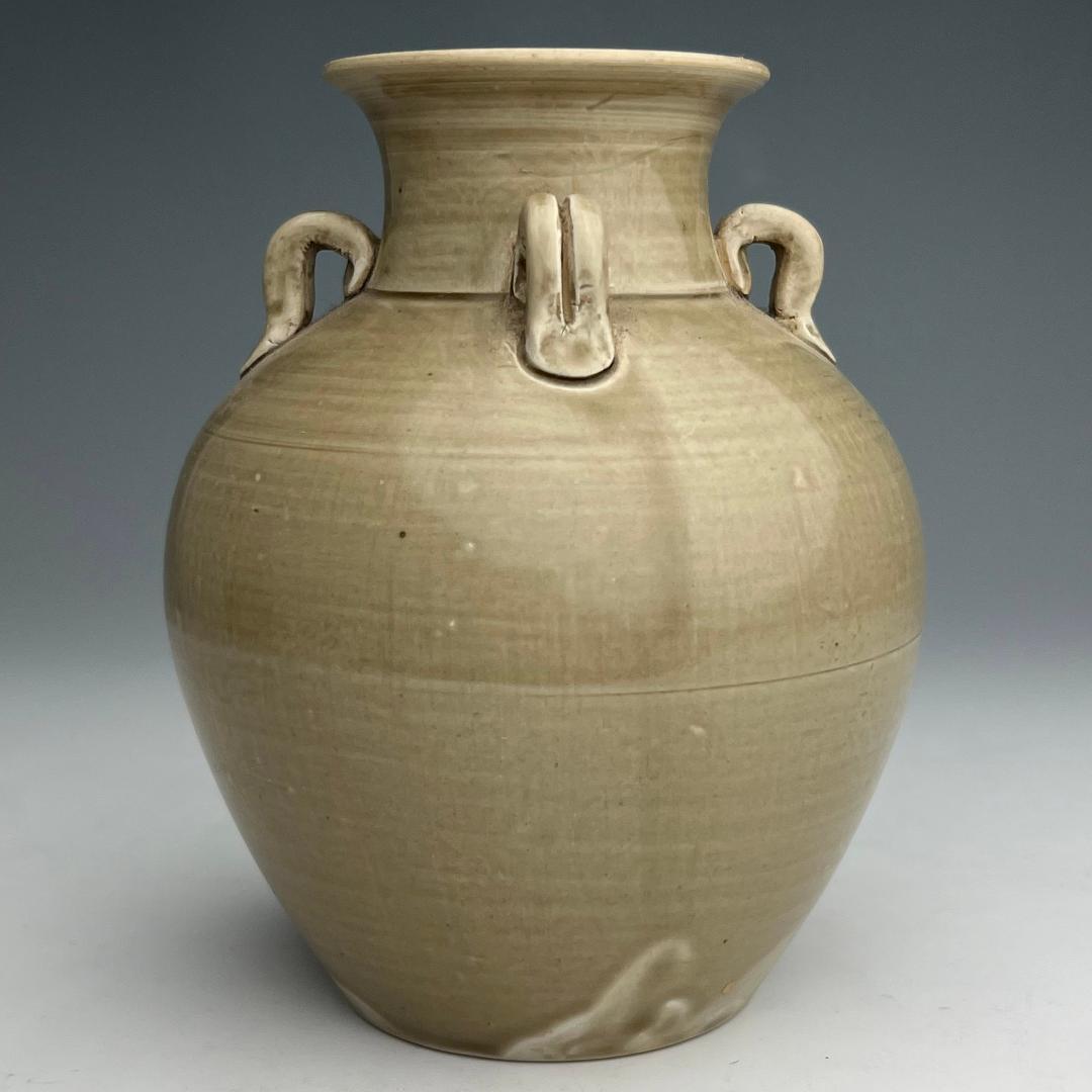 越窯 青磁 青釉四耳壺 中国古玩 中国美術 唐物 擺件 旧家蔵出