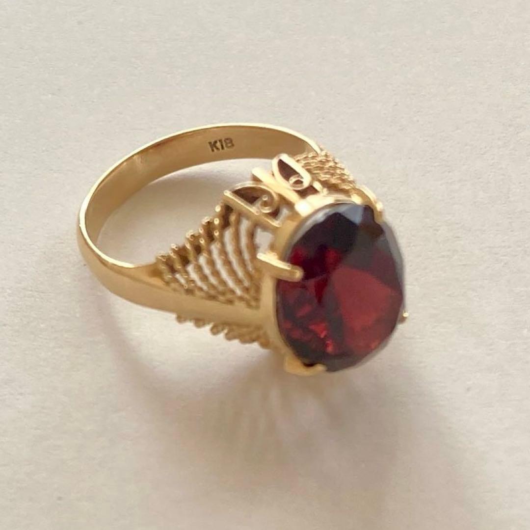 K18イエローゴールド ガーネットリング