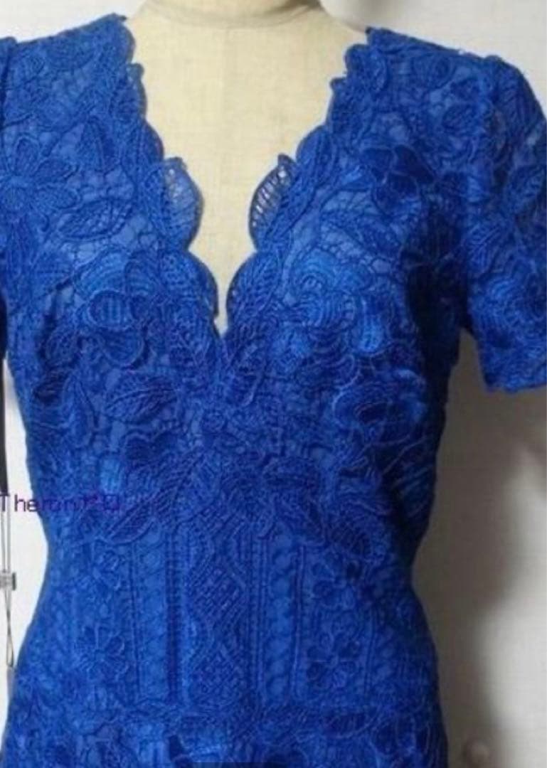 TADASHISHOJIタダシ ショージ　 Vネックワンピース　サイズ2青ブルー