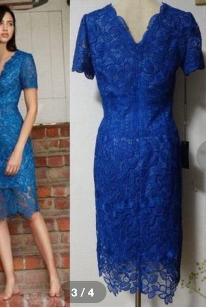 TADASHISHOJIタダシ ショージ Vネックワンピース サイズ2青ブルー