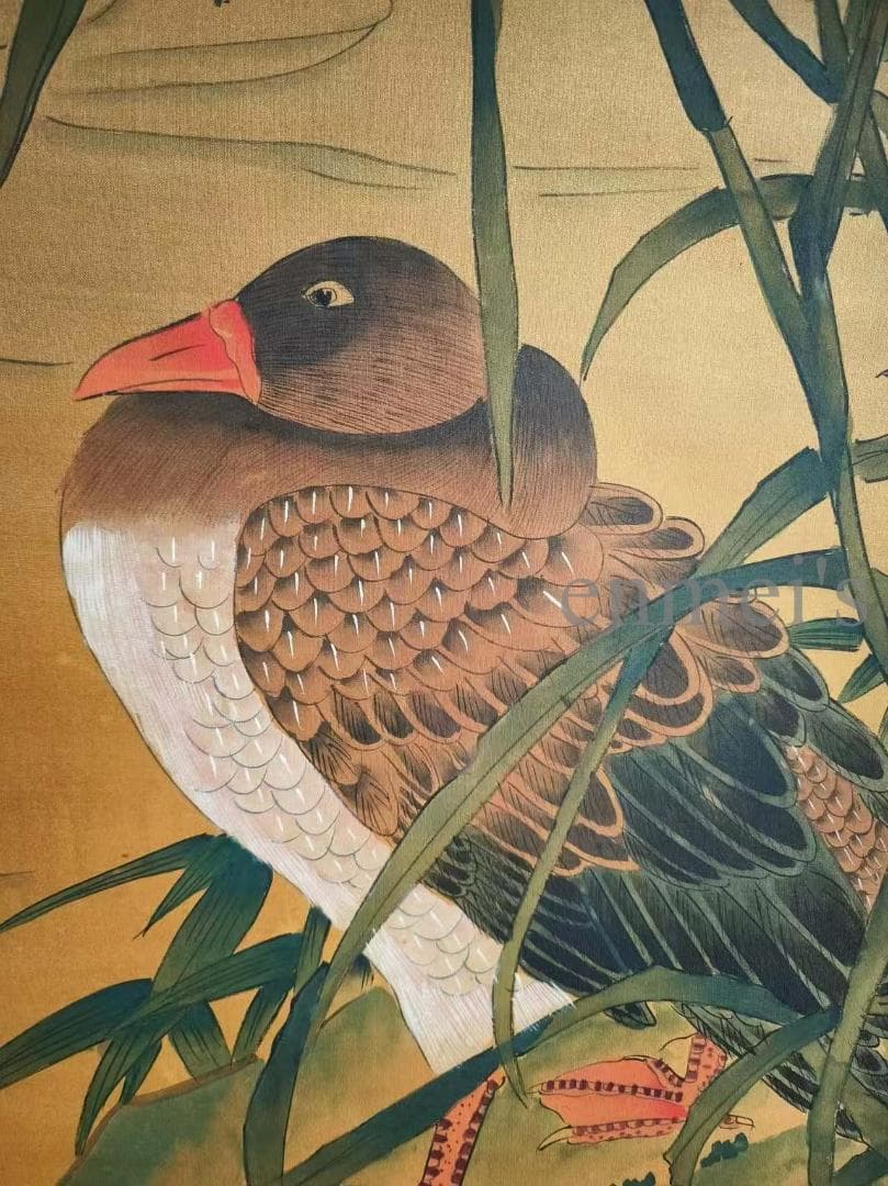 中国古美術 清代 邊寿民作款 水鳥と花図 絹本 四