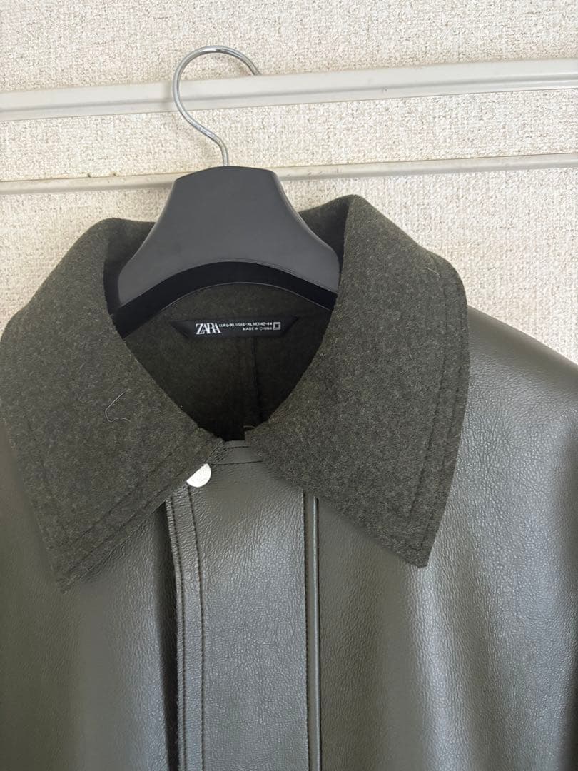 ZARA オリーブグリーン 合成皮革カジュアルコート