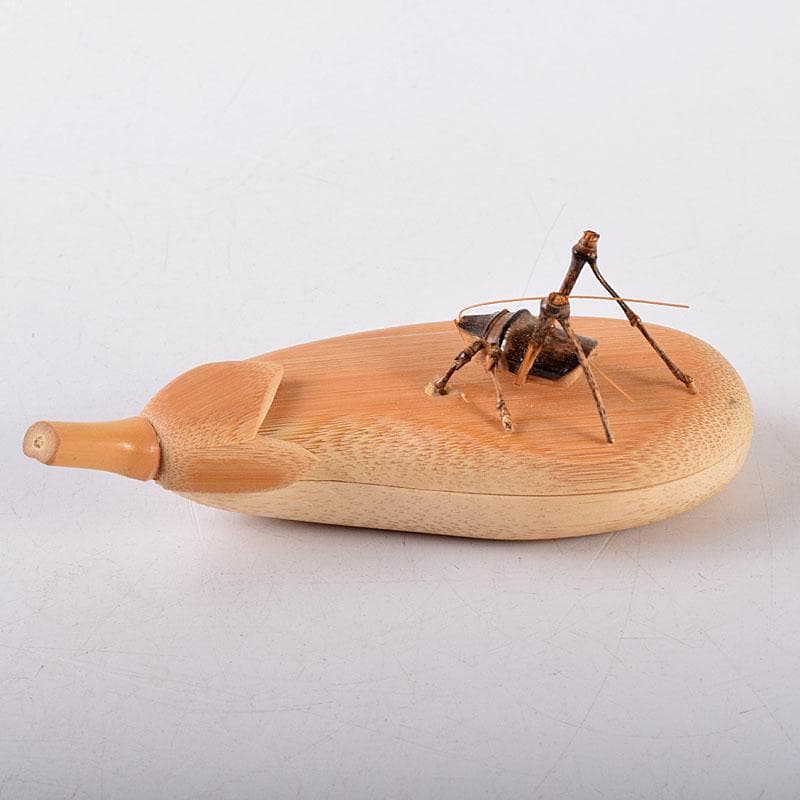 茶道具　加州木芸師　清水晃樹作　大名竹　福茄子香合　鈴虫付　共箱　V　8011