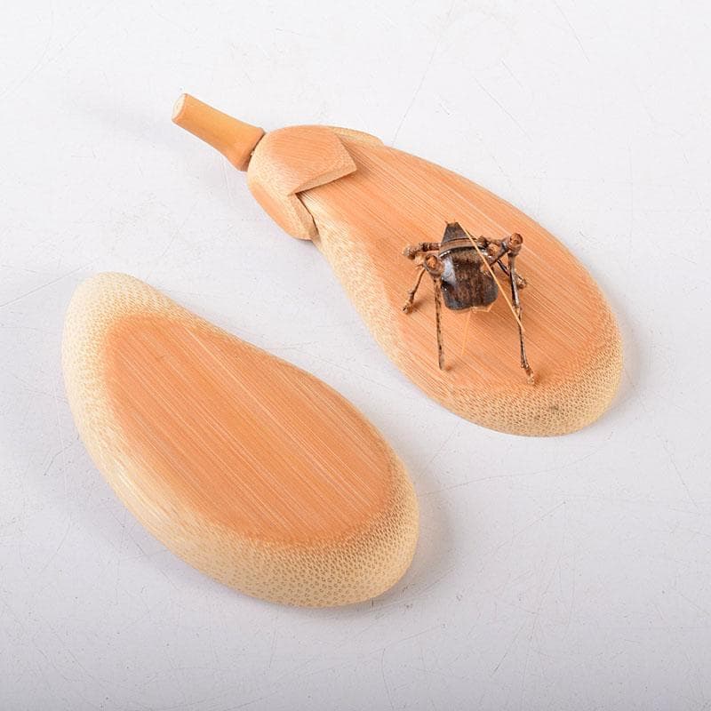 茶道具　加州木芸師　清水晃樹作　大名竹　福茄子香合　鈴虫付　共箱　V　8011