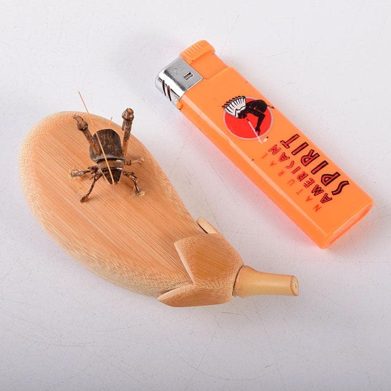 茶道具　加州木芸師　清水晃樹作　大名竹　福茄子香合　鈴虫付　共箱　V　8011