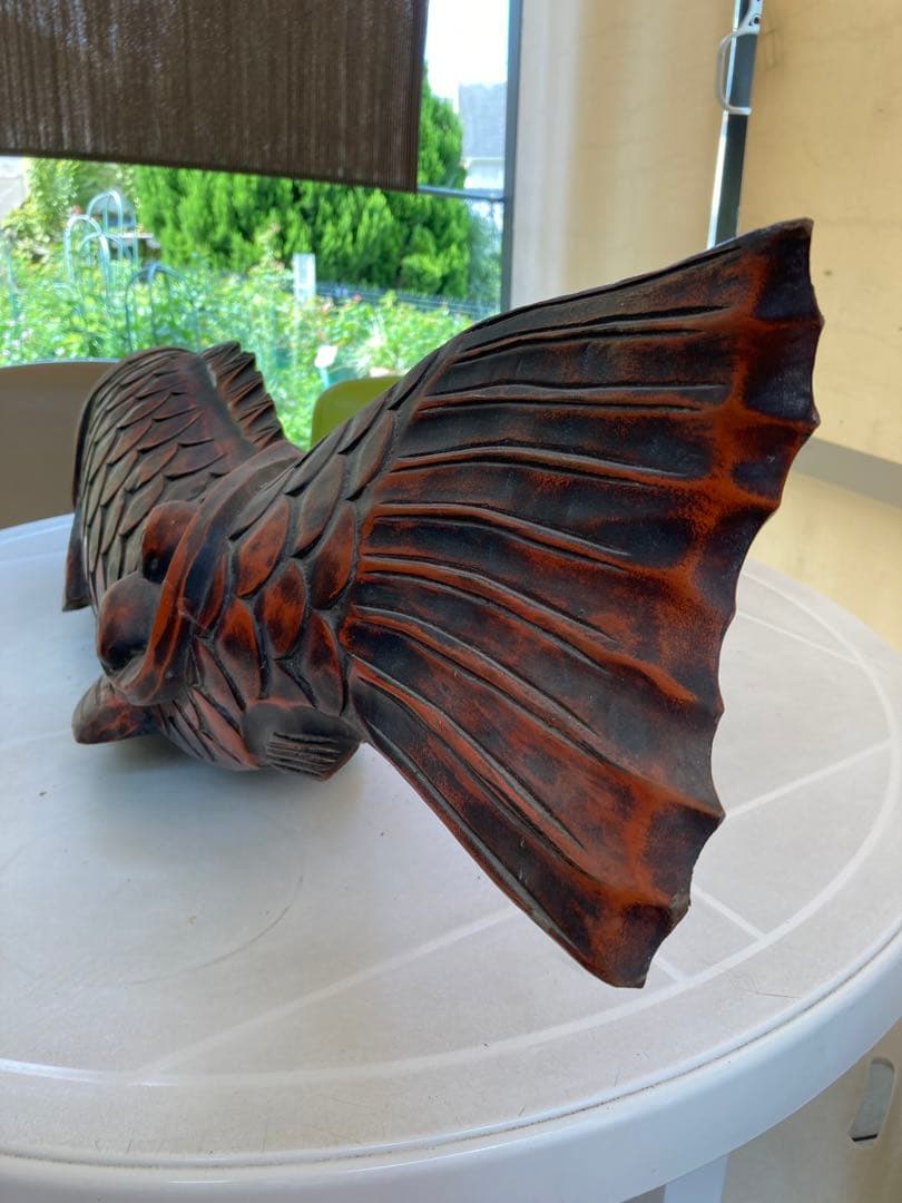 木製 魚の彫刻 約104cm 自在鉤 鯉 囲炉裏吊 木彫 古民家 古民具