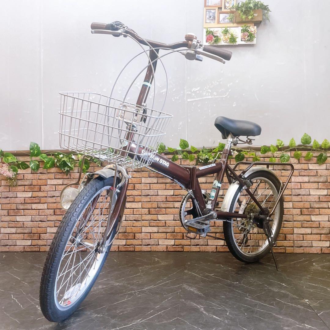 14】折りたたみ自転車 折車 CAPTAIN STAG ブラウン 20インチ