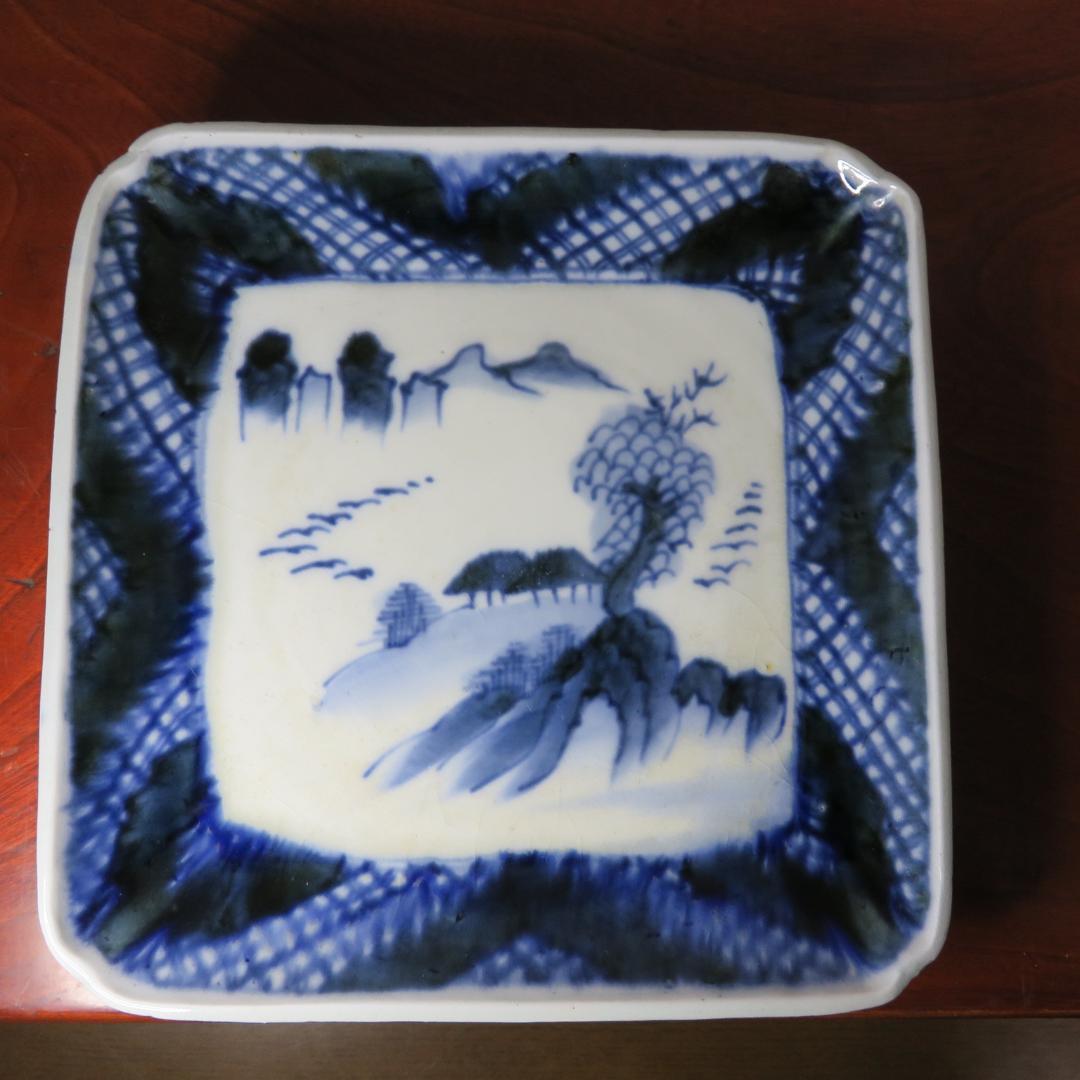 角皿 5枚 山 森 木 鳥 珍品 図柄エラー 箱入り