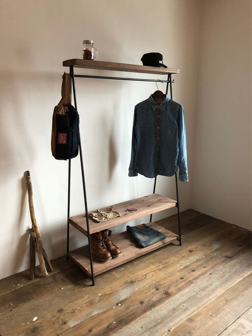 貴重 数量限定 特別価格 2段 ハンガーラック 古材 収納棚 ディスプレイ