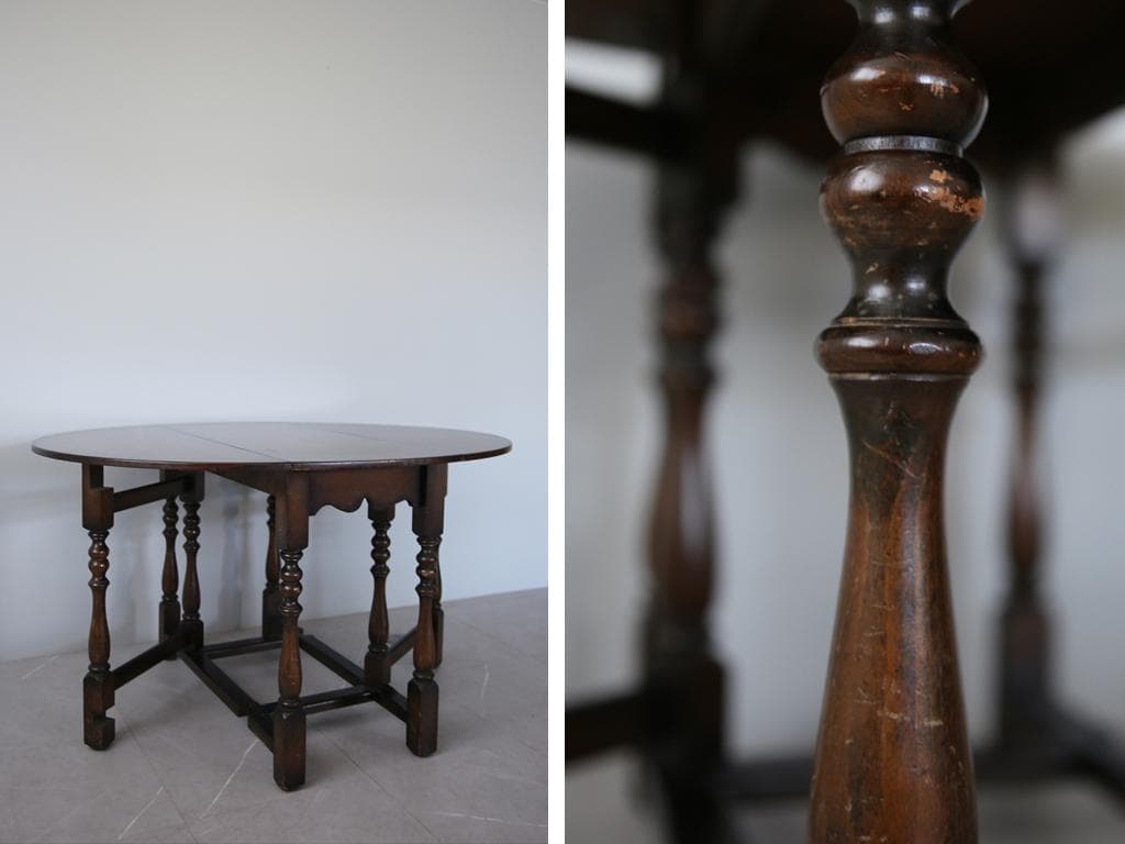 英国アンティーク木製ゲートレッグテーブル/ダイニング机バタフライ(87-235)