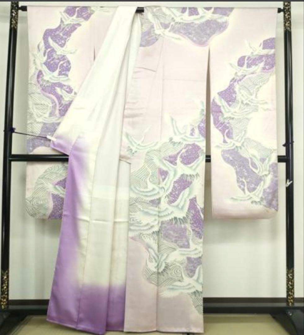 振袖フルセット6点サイズM〜L駒刺繍 飛鶴文 銀彩