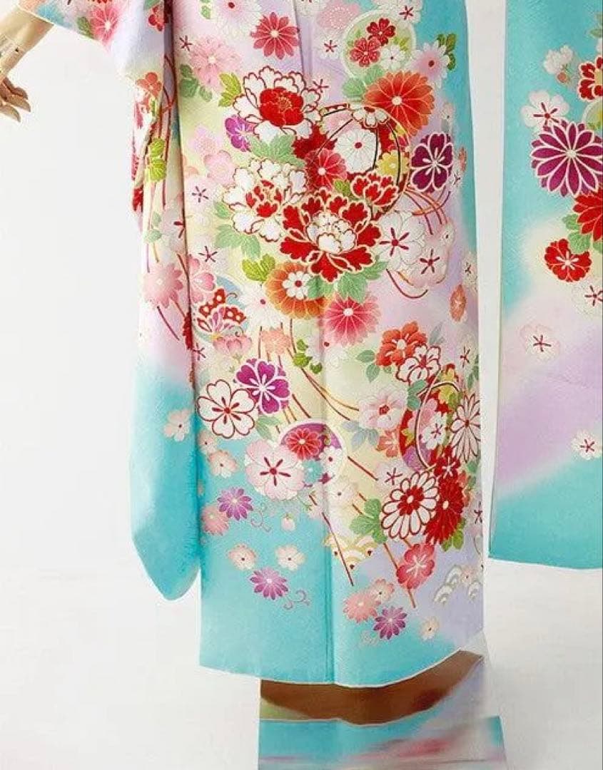 振袖 身長150-165cm 水色 可愛らしい花々 正絹