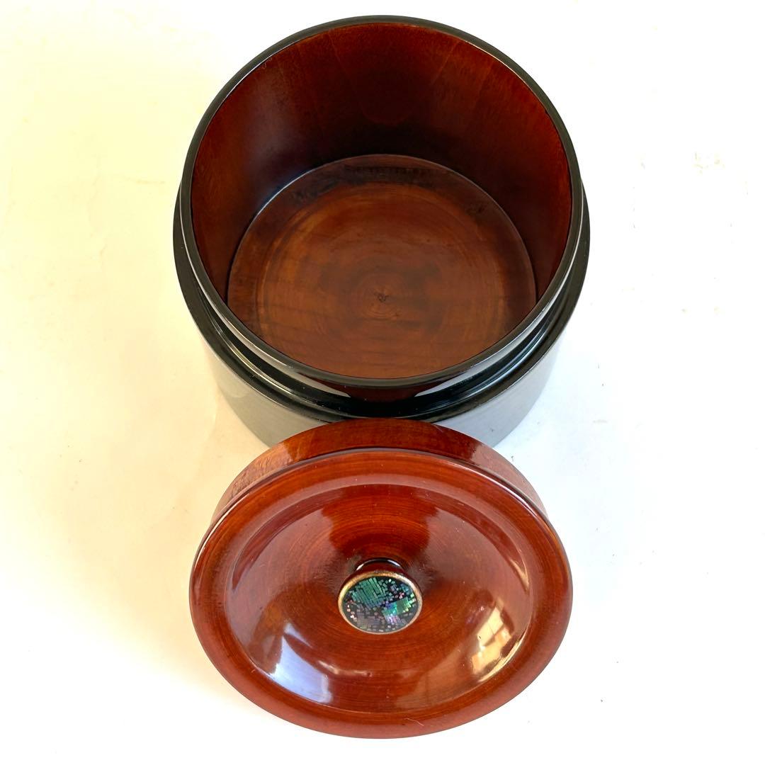 【美品.希少】漆器　茶筒　茶器　茶道具　木製　漆塗 蒔絵　螺鈿 御所車 小