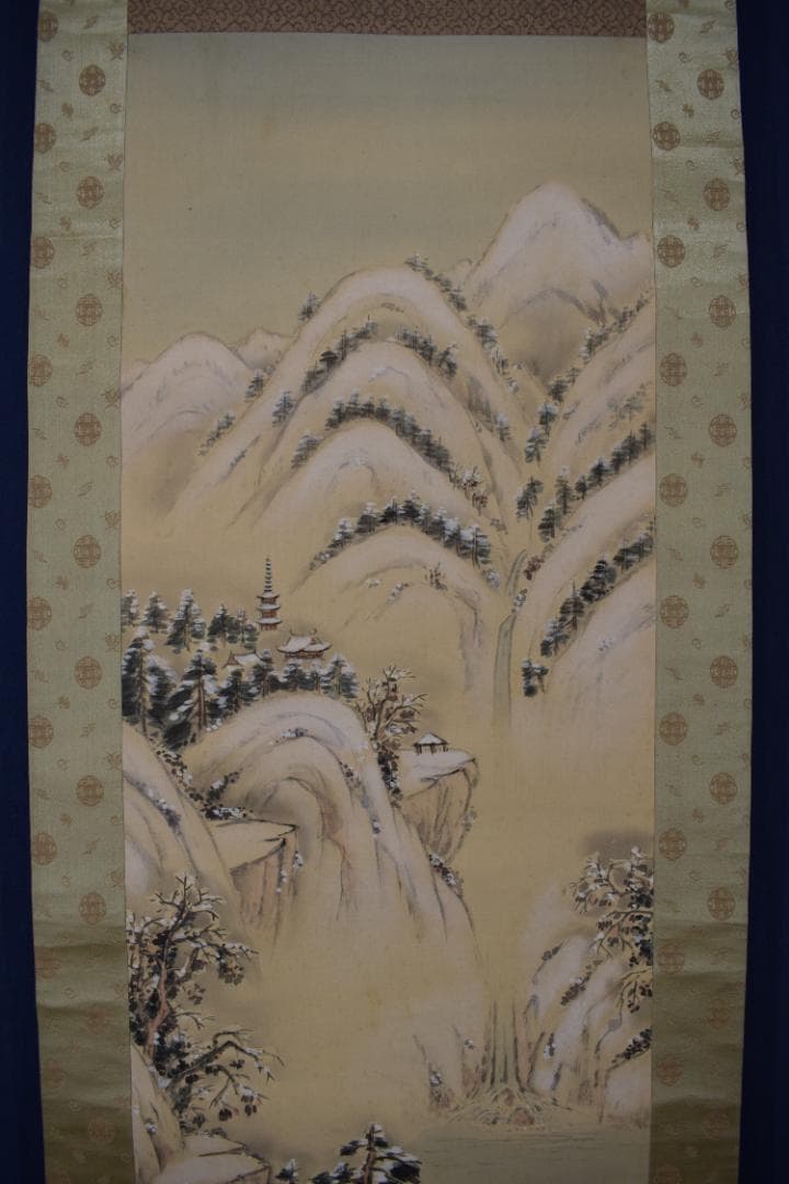 真作】立野雪郷/雪渓帰漁図/雪景山水図/掛軸☆宝船☆