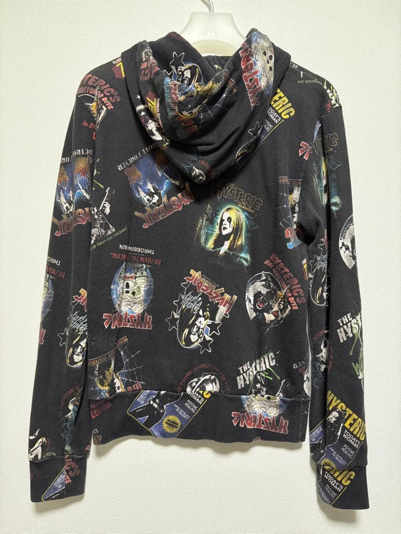 ■HYSTERIC GLAMOUR ROCK総柄 パーカー 黒 S