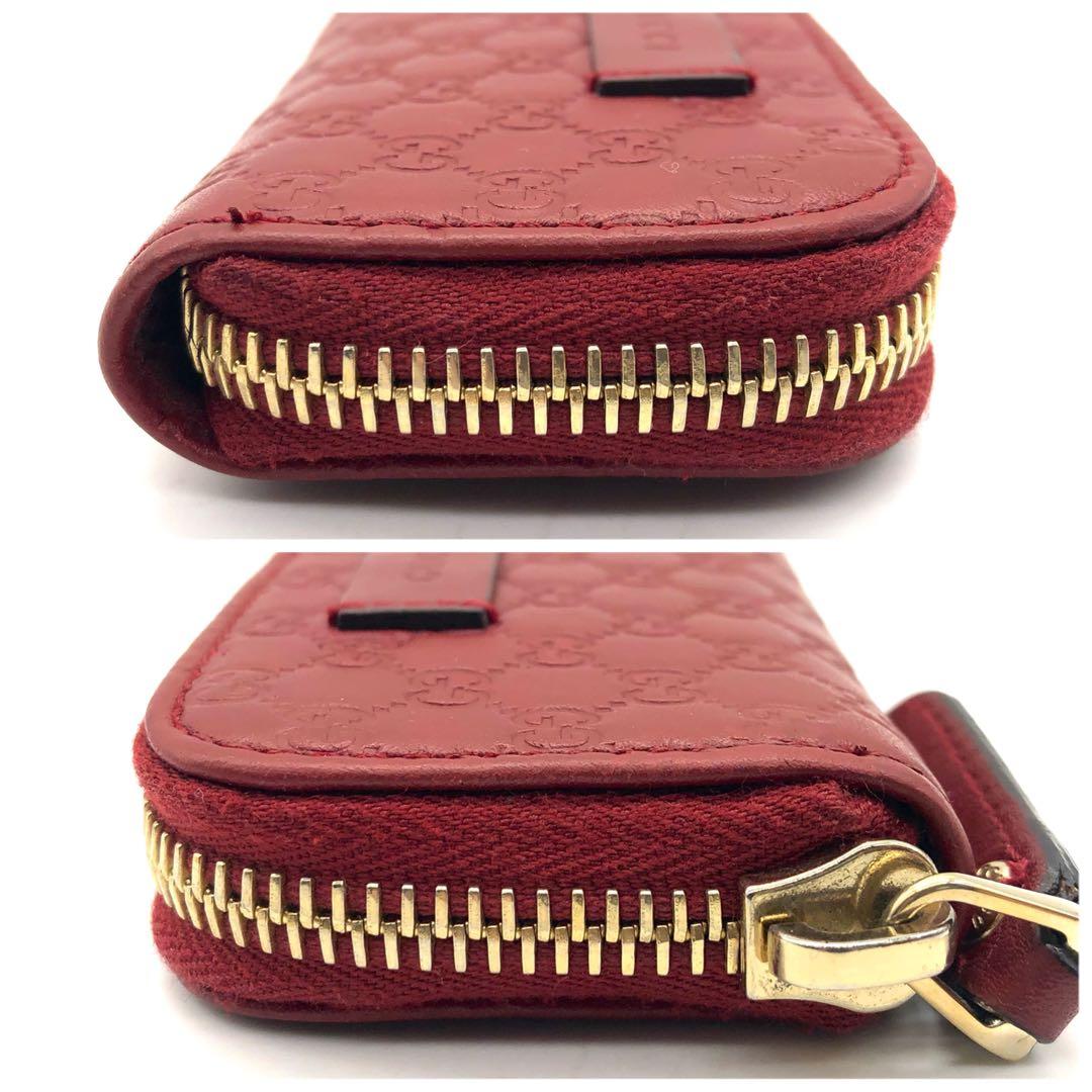 【美品】GUCCI ケース マイクロGG レザー ラウンドファスナー 赤