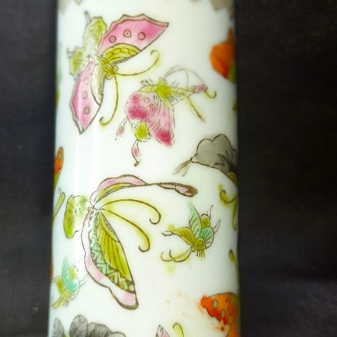 中国骨董 乾隆年製 粉彩筆筒 は花鳥文 古美術 骨董 年代物 アンティーク 美品