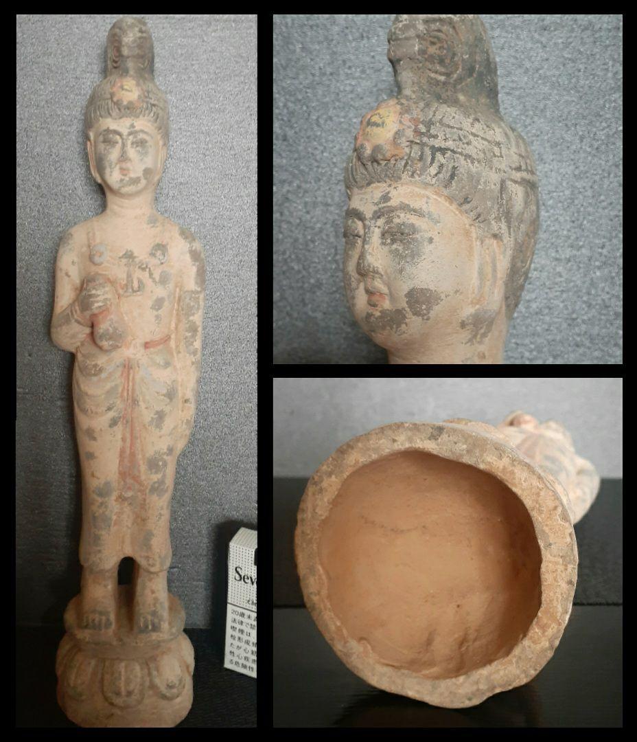 時代仏像】中国仏教美術 古陶磁器 唐 遼時代 発掘伝世 観音菩薩 立像
