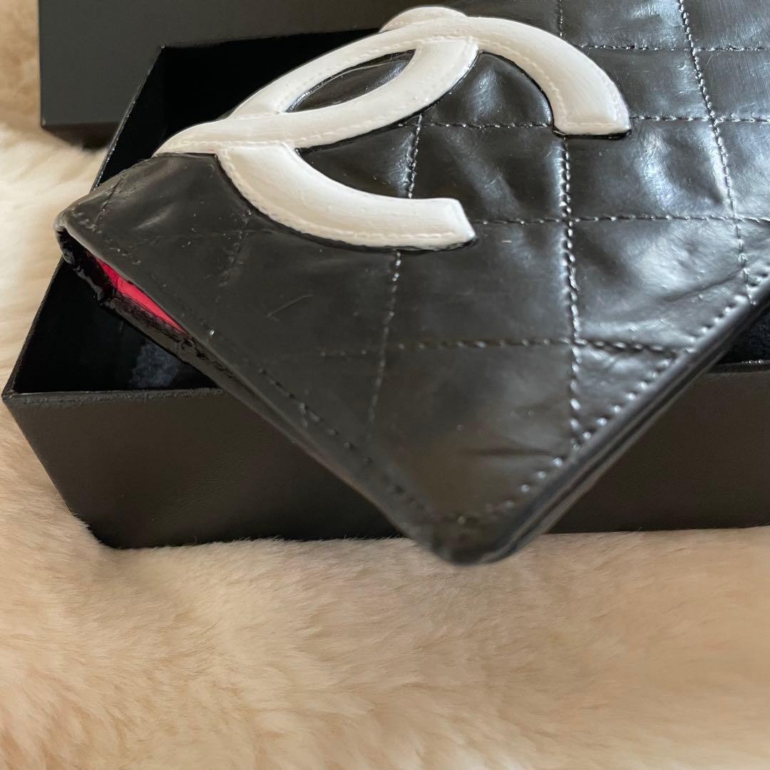 シャネル CHANEL 財布 二つ折り カンボンライン ココマーク 黒 ピンク