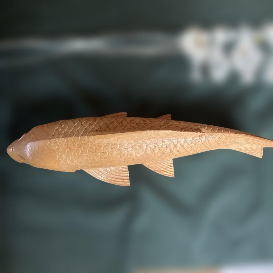 富山県井波木彫　富樫瑞雲　木彫　鯉