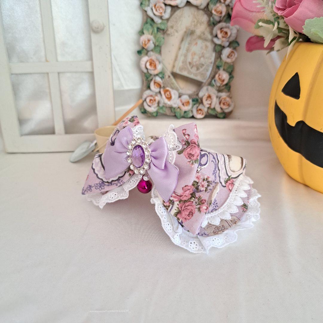 襟つき首輪、ハロウィン限定、スイートロリータ(パープル)わんちゃん猫