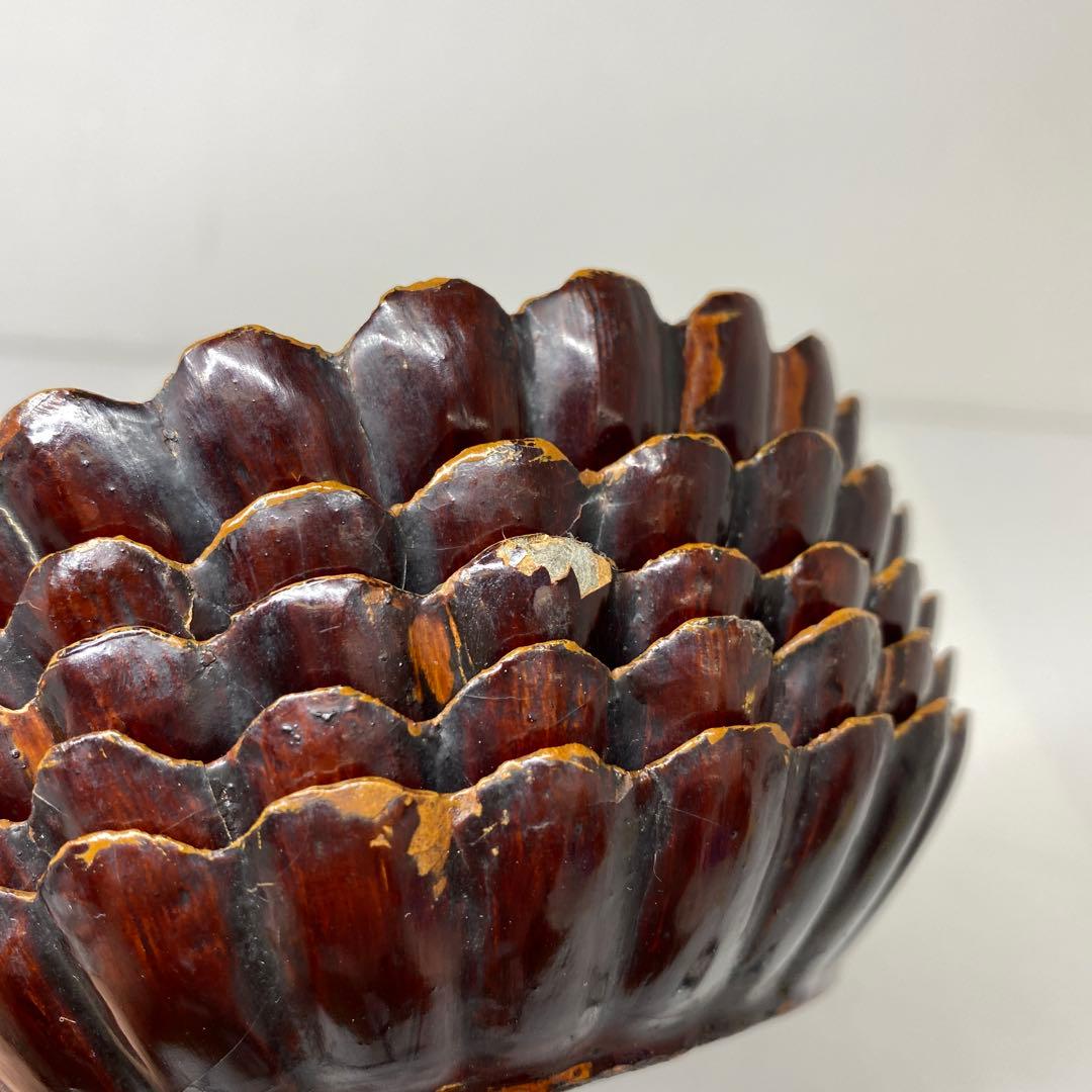 唐物　木製　螺鈿　菊割皿5客　幅約13.2㎝　トトウ　東さ7-1124☆2F