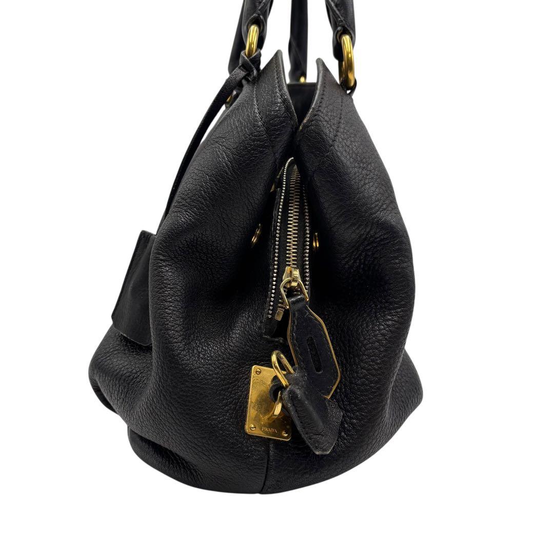 【美品】プラダ PRADAトートバッグ ハンドバッグ レザー ブラック