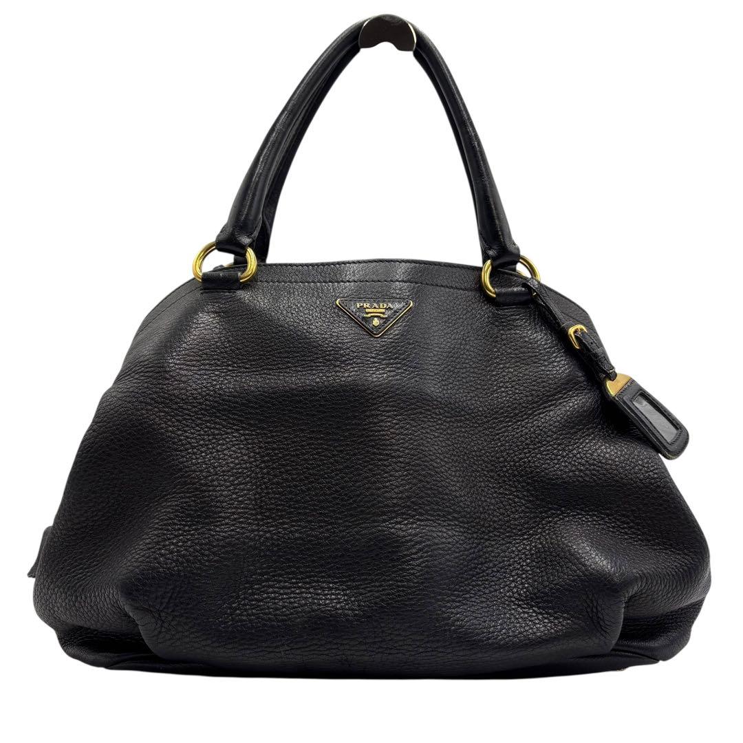 【美品】プラダ PRADAトートバッグ ハンドバッグ レザー ブラック
