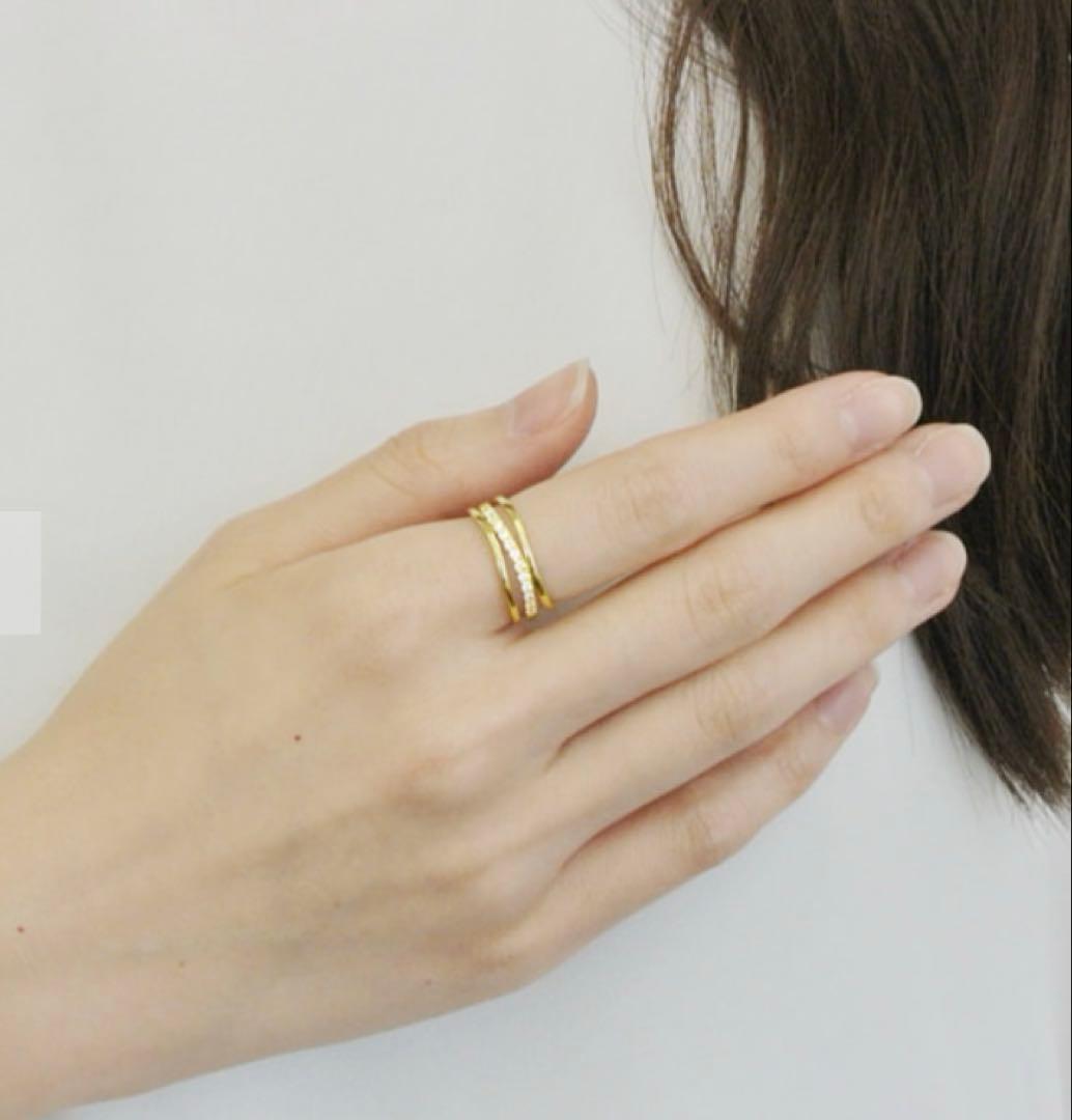 現行品❣️15号❗️美品✨ヴァンドーム青山　k18YG 3連風ダイヤリング