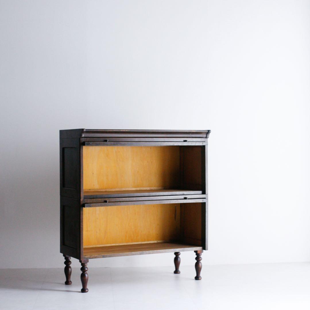 ガラス戸 収納棚 本棚 食器棚 タモ材 キャビネット アンティーク 古家具