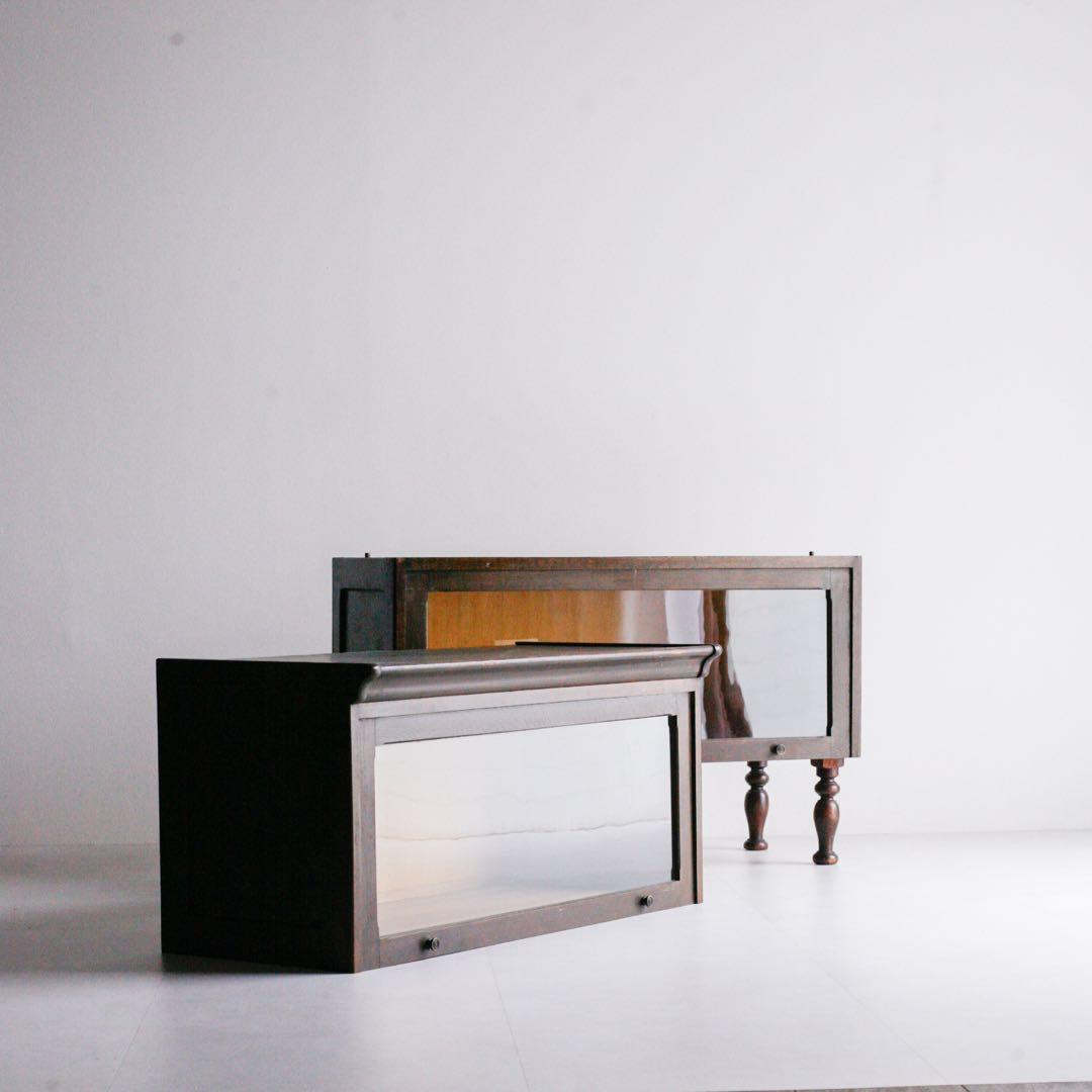 ガラス戸 収納棚 本棚 食器棚 タモ材 キャビネット アンティーク 古家具