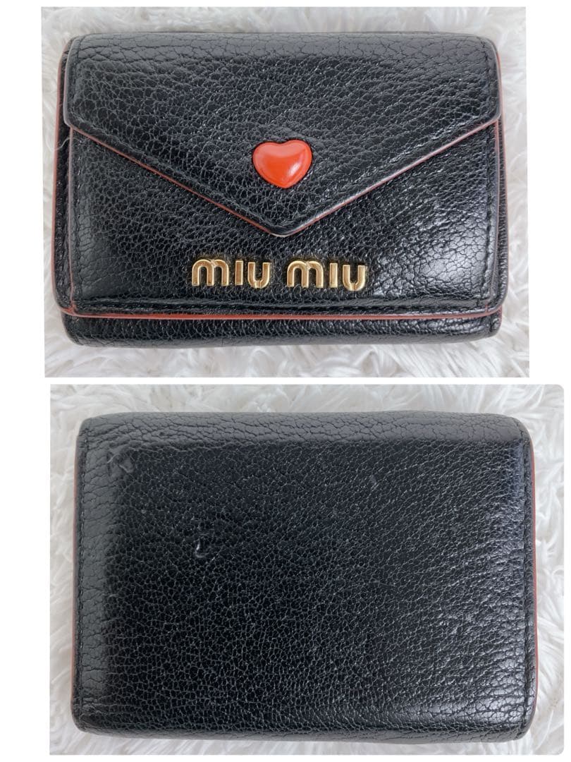 極美✨ ミュウミュウ マドラス　ラブレター ハート　折り財布 黒 FRID搭載